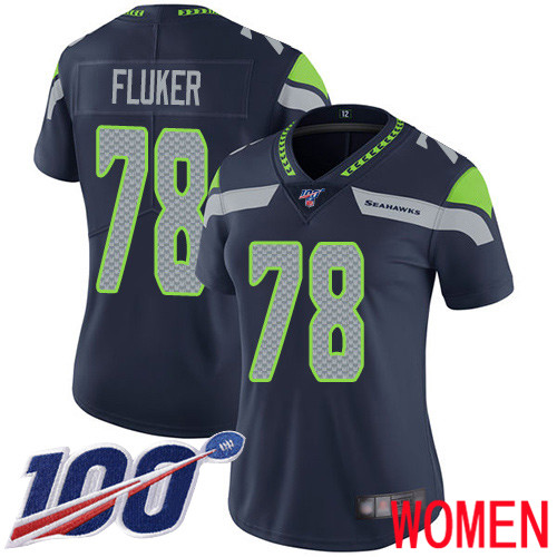 Seattle Seahawks Limited Navy Blue Women D.J. Fluker Home Jersey NFL Football #78 100th Season Vapor Untouchable